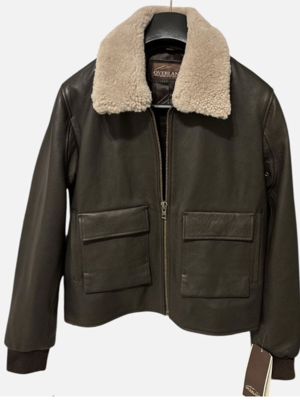 NWT Overland Leather Bomber Jacket w/ Shearling Fur Collar - Picture 3 of 13
